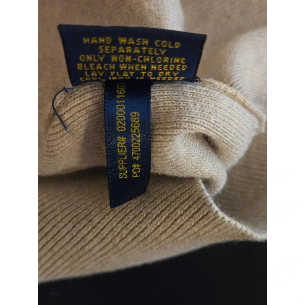 Polo Ralph Lauren Mens Medium Sweater Pima Cotton V-Neck Tan Beige Pony Logo